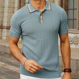 Wiaofellas  -  Summer Breathable Knit Ice Silk Polo Shirts Men Casual Turn-down Collar Button Short Sleeve Slim Tops Mens Knitwear Vintage Polo