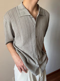 Wiaofellas  -  Casual Breathable Hollow Out Knit Shirts Men Vintage Solid Color Buttoned Lapel Knitted Cardigan Mens Tops Summer Fashion Shirt