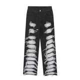 Wiaofellas  -  Ropa Grunge Y2K Streetwear Baggy Stacked Ripped Jeans Pants Men Clothing Straight Washed Blue Denim Trousers Pantaloni Uomo