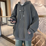 WIAOFELLAS  -  With Hat Hoodies Men Loose Chic Solid Drawstring Hooded Hoodie Simple All-match Spring Fashion Leisure Kangaroo Pocket Harajuku