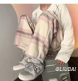 WIAOFELLAS  -  Men Women Woolen Straight Leg Casual Pants Autumn Winter Plaid Wide Leg Trousers High Street Brand Fashionable Trousers