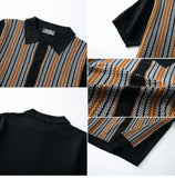 WIAOFELLAS  -  Summer New Men's Luxury Striped Knit Polo Shirt Short Sleeve Leisure Tees Shirts Button Retro Fashion Knitwear Man Clothing