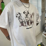 WIAOFELLAS  -  Men's Casual T-Shirt Cotton Fashionable Trendy Hip-Hop Street Dog Pattern Printed American Style Short Tops Spring Summer