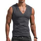 WIAOFELLAS  -  Men's Summer V-neck Sleeveless Vest Solid Color Casual Breathable Slim T-shirt Men's Fitness Sports Vest in A Variety of Colors