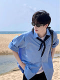 WIAOFELLAS  -  Blue Sun Protection irt for Men Summer Trendy Loose Fit Long Sve Youthful Sle Clean Cut Boys Faion Outerwear