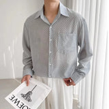 WIAOFELLAS  -  Spring Summer Lace See-through Shirts Blouse Men Sexy Lapel Long Sleeved Nightclub Men's Shirt Fashion Handsome Mens Clothing
