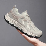 WIAOFELLAS  -  Large Size Mesh Surface Breathable Solid Color Outdoor Series Grip Wear-resistant Men's Lace-up Soft Sole Casual Hiking Shoes