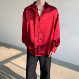 WIAOFELLAS  -  Fashion Men's Solid Color Ribbon Turn Down Collar Shirts Trendy Long Sleeves Single-breasted Tops Male Summer