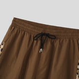Wiaofellas  -  Men's Pants Leopard Print Patchwork Drawstring Joggers Wide Leg Pants For Man Streetwear Loose Fashion Casual Trousers