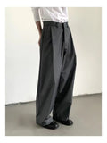 Wiaofellas  -  Korean Gray Casual Suit Pants Men Pleated Loose Wide Leg Pant Spring Autumn New Fashion Design Sense Trendy Trousers Streetwear