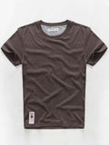Wiaofellas  -  Retro Distressed Cotton round Neck Short Sleeve T-Shirt Loose Fit Basic Color Summer Youth Fashion Standard Tailoring Male Top