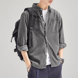 WIAOFELLAS  -  Vintage Shirts Men Korean Style Fashion Loose Teen Youthful Casual New Autumn Turn-down Collar All-match Streetwear Outwear Chic