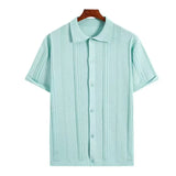 WIAOFELLAS  -  Summer Men's Knit Lapel Striped Polo Shirt Solid Short Sleeve Fashion Light Luxury Popular Clothing Retro Knitwear Tops M-3XL