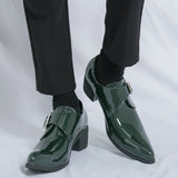 WIAOFELLAS  -  Luxury Green High Heel Shoe Men Fashion Platform Moccasin Wedding Man Shoes Size 46 Leather Pointed Toe Formal Shoes Gentleman
