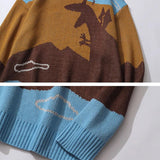 Wiaofellas Oversized Men Vintage Harajuku Sweater Dinosaur Winter Clothes Graphic Knitted Cartoon Anime Pullover Women Jumper Ugly Sweater