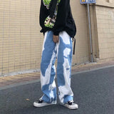 Wiaofellas  -  Trend Brand Gradient Tie Dye Jeans for Men Loose Fit Plus Size High Street Couple Wide Leg Straight Leg Camouflage Dad