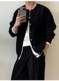 WIAOFELLAS  -  Thickened knitted cardigan fake two pieces wear simple round neck long sleeves lazy layered sweater jacket