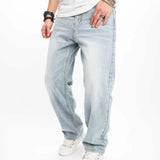 WIAOFELLAS  -  Spring Autumn  New Men's Jeans Korean Casual Pants High Street Straight Student Loose Wide Black Grey Blue Baggy Denim Pant