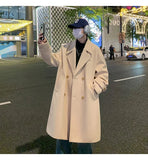 WIAOFELLAS  -  Korean Trend Men's Loose Casual Double-breasted Overcoat Autumn Winter Fashion New Long Sleeve Woolen Long Coat Cardigans Jacket