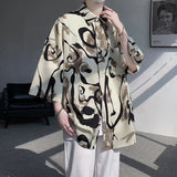 WIAOFELLAS  -  Mens Short Sleeve Shirts Contrast Y2K Harajuku Trendy Personality Print Short Sleeve Loose Handsome Youthful Chic Tops Summer