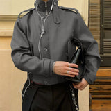 WIAOFELLAS  -  Men Jackets Solid Color Stand Collar Long Sleeve Zipper Button Male Coats Streetwear Fashion Casual Jackets Outerwear