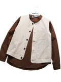 WIAOFELLAS  -  Men's Japanese Casual Vest, Retro Workwear Style, 100% Cotton Pocket Detail, Loose Fit for Outdoor and Cafe Work