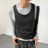 WIAOFELLAS  -  Men T Shirt Patchwork O-neck Long Sleeve Personality Male Tee Tops Streetwear Knitted Fashion Casual Men Clothing S-5XL