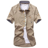 WIAOFELLAS  -  Summer men's Korean-style slim-fit embroidery small mushroom casual short-sleeved stand collar men's shirt