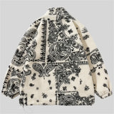 WIAOFELLAS  -  Winter Fuzzy Lamb Fleece Jacket Streetwear Hip Hop Argyle Paisley Print Fluffy Plush Warm Coats Autumn Harajuku Casual Jackets