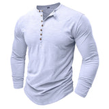 WIAOFELLAS  -  100% Cotton Men's T-shirt Spring Autumn New Europe and The United States Men Solid Color Long Sleeve Undershirt Henry Shirt Men