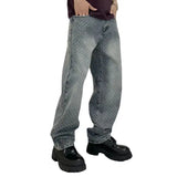 WIAOFELLAS  -  Street Vintage Men's Jeans Fashion Washed Summer Distressed Loose Male Versatile Trousers Casual Wide Leg Denim Pants