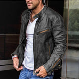 Wiaofellas  -  New Mens Leather Jacket Men Fashion Red Motorcycle PU Leather Jacket Stand Collar Zipper Pockets Leather Coats