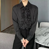 WIAOFELLAS  -  Medieval Palace Style Standing Collar Lotus Leaf Placket Long Sleeve Shirt Neutral Style Design Shirt Men's Performance Costume