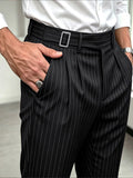 Wiaofellas  -  Summer‑All Season Mens Striped Suit Trousers, Adjustable Waist Pockets Design, Tailored Fit Business Casual Work Pants