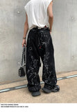 WIAOFELLAS  -  Artificial Hand-painted Lettering Graffiti Black Denim Trousers Men Straight Pants