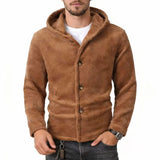 Wiaofellas  -  Autumn Winter New Fleece Hooded Coat Men Jackets Oversized Warm Solid Outwear Long Sleeve Casual Loose Buttons Cardigan Tops