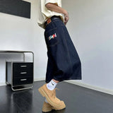 WIAOFELLAS  -  Fashion Men's Gradient Letter Print High Street Denim Shorts Vintage Wash Loose Straight Short Pant Male