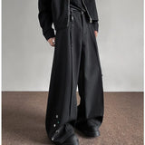 WIAOFELLAS  -  Fashion Black Casual Pants Men Buttons Design High Street Hip-hop Wide Leg Mopping Trousers All-match Casual Korean Style