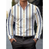Wiaofellas  -  Men's Casual Striped Print Long Sleeve Shirt Turn-Down Collar Lightweight Business Daily Tops