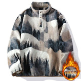 WIAOFELLAS  -  Stand-collar plus velvet men's sweater autumn and winter American retro tie-dyed jacket heavy plus velvet sweater trend
