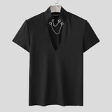 WIAOFELLAS  -  Men T Shirt Solid Color Deep V Neck Short Sleeve Summer Casual Male Tee Tops Streetwear 2025 Fashion Men Clothing S-5XL