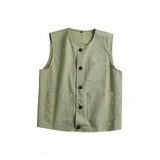 WIAOFELLAS  -  Men's Japanese Casual Vest, Retro Workwear Style, 100% Cotton Pocket Detail, Loose Fit for Outdoor and Cafe Work