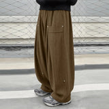Wiaofellas  -  Men's Wide Leg Pants Solid Color Elastic Waist Joggers Trousers For Man Streetwear Baggy Pleated Casual Long Pants