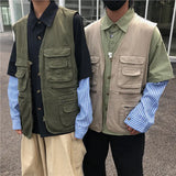 WIAOFELLAS  -  Cargo High-end Vest Korean Style Streetwear Japanese Retro Functional Multi-pocket Work Solid Color Pocket Vest Jacket Aesthetic