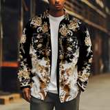 WIAOFELLAS  -  Vintage Jacket for Men Royal Style Texture Pattern Print Long Sleeve Turn-down Collar Coat Casual Streetwear