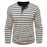 WIAOFELLAS  -  New Men's Henley Collar Long Sleeve T-Shirts Striped Casual Button T Shirt for Men Spring Autumn Male Fashion Cotton Tees Tops