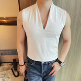WIAOFELLAS  -  Simple Men's Vests Solid Color V-neck Business Casual Sleeveless Slim New Summer Male Tank Tops Pullover Menswear