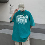 WIAOFELLAS  -  High Street Short Sleeve T-Shirt Men's 2025 Spring/Summer New Harajuku Trend Flocking Klein Blue Streetwear Unisex Hip Hop Tops