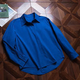 Wiaofellas  -  Korean Fashion Men Shirts Light Luxury Textured Business Solid Color Long Sleeve Cardigan Leisure Premium Loose Fit Blouse M-2XL