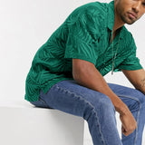 WIAOFELLAS  -  Fashion Leafs Printing Mens Shirts Streetwear Summer Casual Short Sleeve Buttoned Lapel Shirt For Men Leisure Breach Style Tops